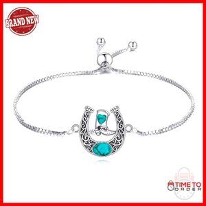 925 Sterling Silver Adjustable Bracelet with Turquoise Horseshoe Pendant
